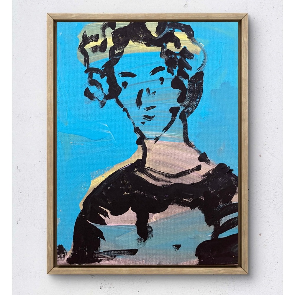 OMAN Original Abstract Portrait Painting 8x10 Blue Black Expressionist Art